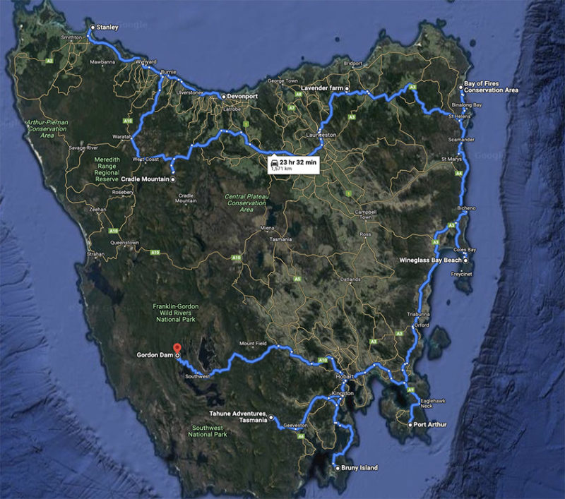 Tasmania drive route map Australia
