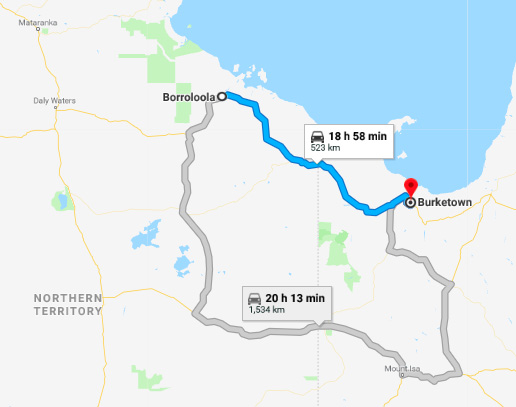 Route from Borroloola to Burketown Australia