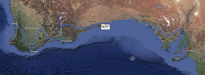Perth Adelaide drive route map Australia