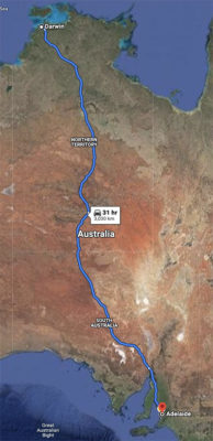 Darwin to Adelaide drive route map Australia