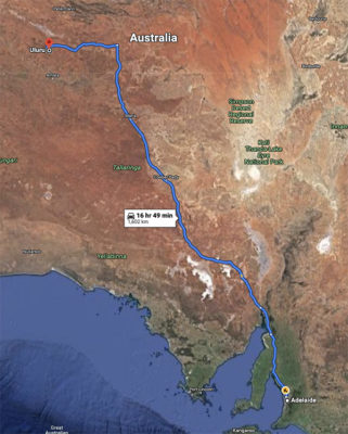 Adelaide to Uluru drive route map Australia