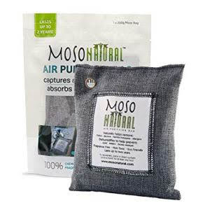 MOSO NATURAL Air Purifying Bag. Bamboo Charcoal Air Freshener, Deodorizer, Odor Eliminator, Odor Absorber For Cars and Closets. 200g Charcoal Color