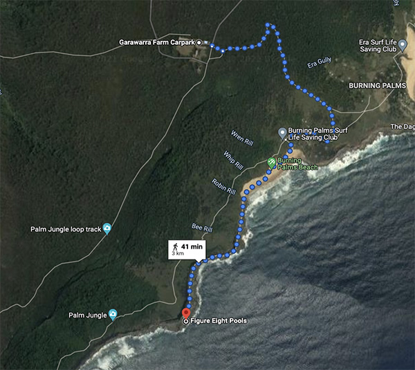 Route from car park to Figure 8 Pools NSW Australia